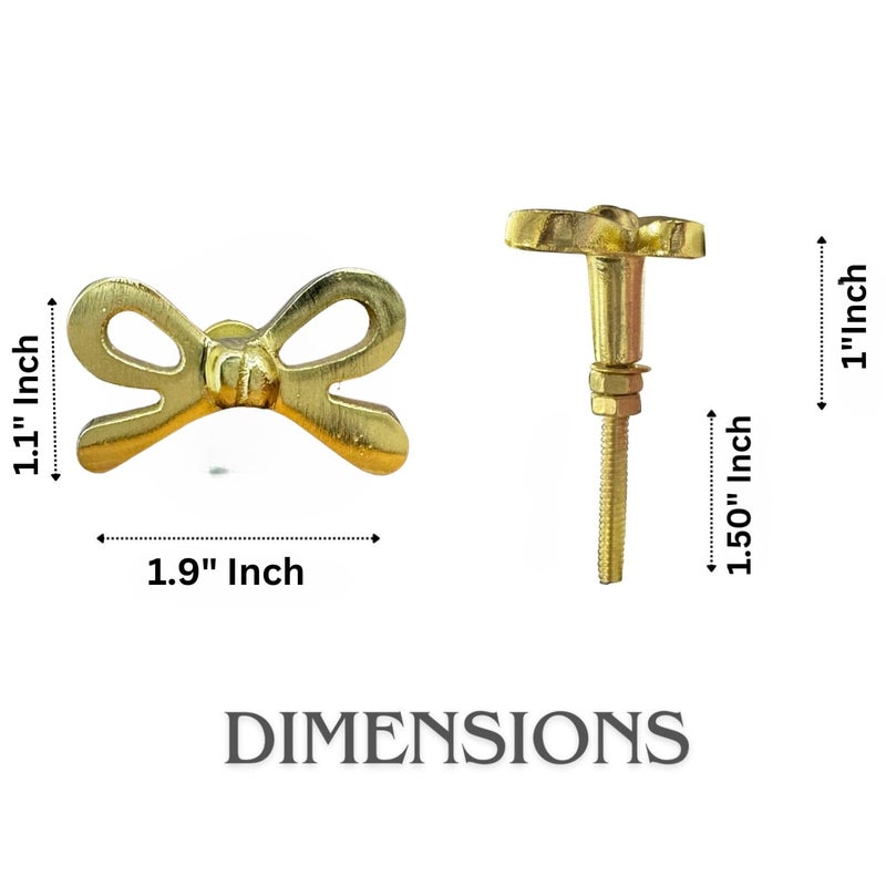 Perilla Home Set of 6 Brass Bow Knobs for Cabinet & Drawers Decorative Bow Knobs for Home Kitchen Cabinet Hardware Cupboard Metal knobs Door Dresser Wardrobe and Drawer Pulls - Image 4